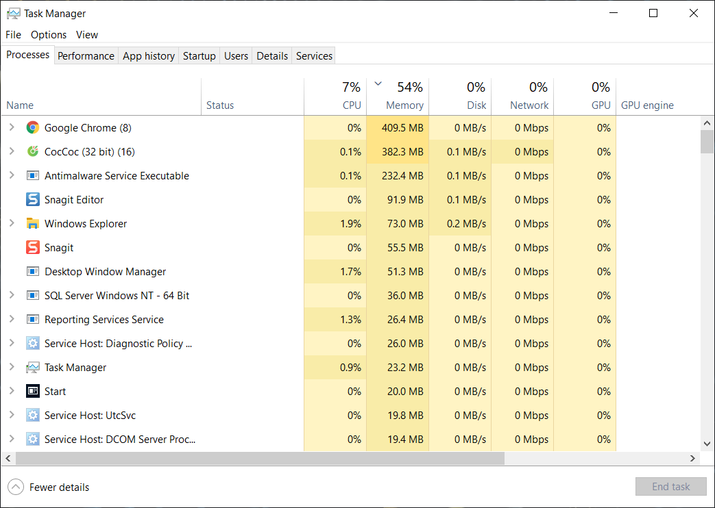 máy tính bị chậm, kiểm tra xem có bi Full disk 100% hoặc CPU 100% không