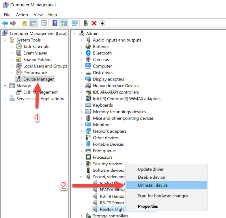 Uninstall driver của loa