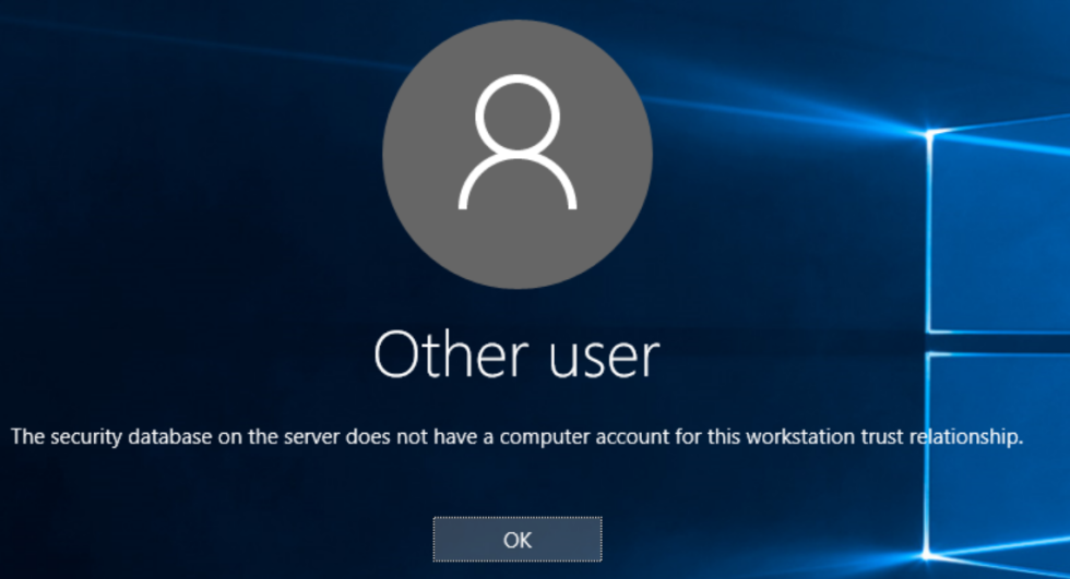 The security database on the server does not have a computer account for this workstation trust relationship